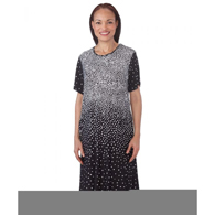 Silverts SV21200 Flowy Short Sleeve Adaptive Open Back Dress-White Dots-Small