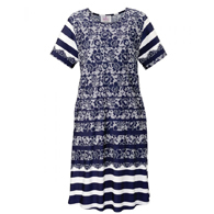 Silverts SV21200 Flowy Short Sleeve Adaptive Open Back Dress-Navy Lace-XL