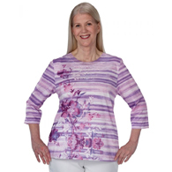 Silverts SV22060 Womens Lace-Neck Open-Back Top with Beading-Purple-Large