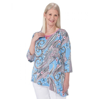 Silverts SV22610 Womens Stylish Slenderizing Open Back Top-Blue/Blush-XS