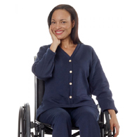 Silverts SV23250 Adaptive Fleece Cardigan For Women-Navy-Extra Large