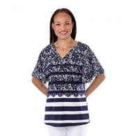 Silverts SV41080 Wide Bell Sleeve Top For Easy Self Dressing-Navy Lace-Small