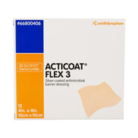 Acticoat Flex 3 Smith & Nephew 66800406-Acticoat Flex 3 Silver Dressing, 4 x 4 in, Silver Dressings (EA/1)