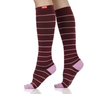 VIM & VIGR Nautical Stripe Maroon & Mulberry Nylon Compression Socks