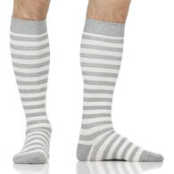 VIM & VIGR Parisian Stripe Heathered Gray & Cream Merino Wool Compression Socks