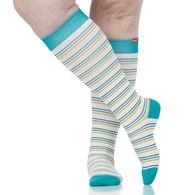 VIM & VIGR Reed Stripe Cream & Teal Cotton Compression Socks