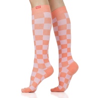 VIM & VIGR Check Mate Pink & Salmon Merino Wool Compression Socks - 15-20 mmHg - Wide Calf S/M