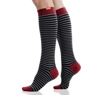 VIM & VIGR Little Stripe Black & Gray Nylon Compression Socks - 30-40 mmHg - Wide Calf M/L